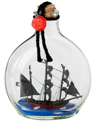 FLADO Small Vertical Bottle Craft Boat Model, Sailboat in A Bottle, Black Pearl Ship Model in Glass Bottle, Christmas Birthday Gifts for Children, Friends and Family