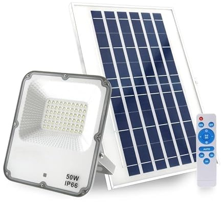 Blendend Foco proyector LED solar 50W, 4500K; ideal para iluminación exterior, jardines y espacios al aire libre.