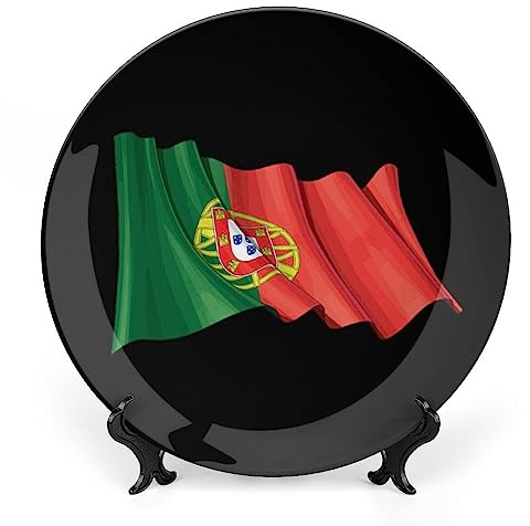 Divertidos platos decorativos de porcelana china de la bandera de Portugal con soporte de exhibición para colgar en la pared, decoración artística de 8 pulgadas