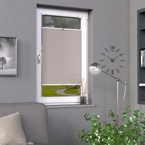 Deco-Raum Plissee auf Maß Silber Fenster Plisseerollo Faltstore Jalousie Sonnenschutz Sichtschutz lichtdurchlässig Rollo für Fenster & Tür B:30-40 cm, H: 151-200 cm