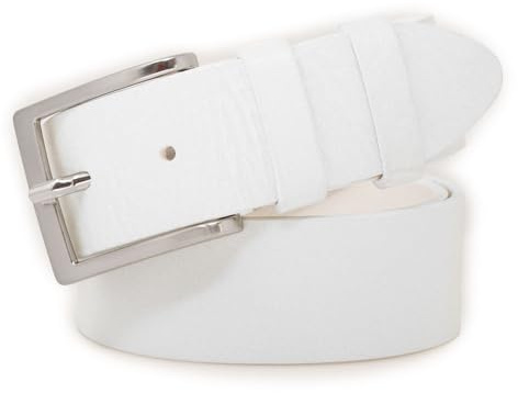 Emila Cintura bianca uomo cinta di cuoio artigianale 4 cm casual da ragazzo con fibbia per pantaloni jeans belt classica semplice sportiva made in italy 100 Vera Pelle Bianco