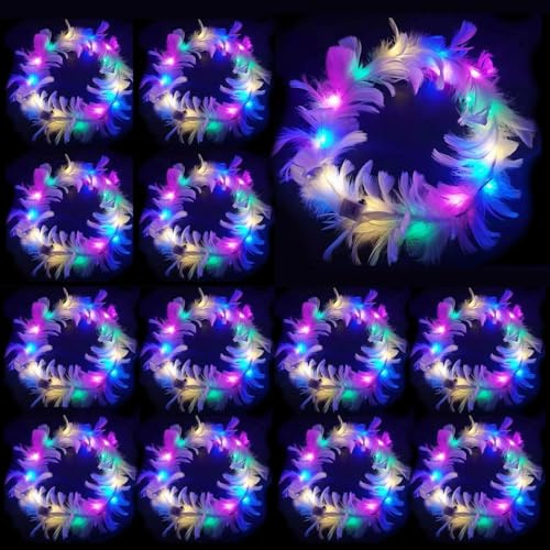 12Pcs LED Haarreif,Haarkranz LED,Haarkranz Leuchtend,Blumenkranz Leuchtend,Blumenkranz Haare für Damen Geburtstag Weihnachten Halloween Fasching Party Hochzeit Dekor,Garland Stirnband