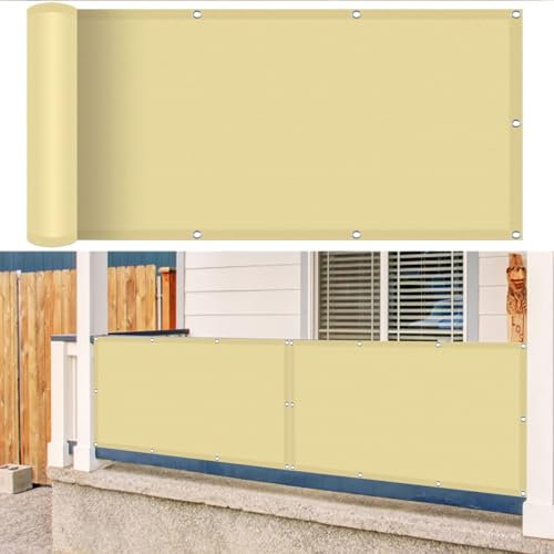 Balkon Sichtschutz 40 x 180 cm 100% Privatsphäre Balkonbespannung Sichtschutz mit Ösen Kabelbinder Und Kordel für Garten Balkon Zaun Terrassen, Creme Farben