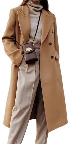 IDEALSANXUN Long Wool Coats for Women 2026 Peacoat Double Breasted Trench Coats Fall Fashion Outfits Winter Clothes Overcoat Dress Jackets, Camel, M