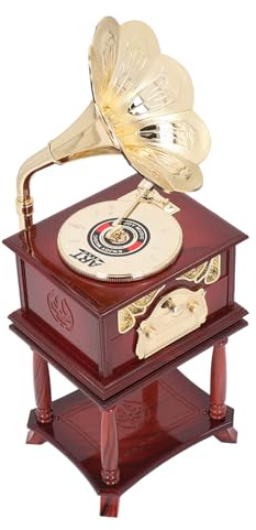 Tangxi Grammophon-Spieluhr, Vielseitige ABS-Kunststoff-Vintage-einfach zu Bedienende Phonograph-Uhrwerk-Spieluhr für Heimtisch-Schreibtischdekorationen (Braunes Grammophon mit Sockel)