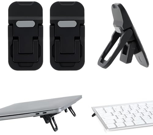YUXIANLB Zinc Alloy Mini Portable Laptop Stand for Desk, Foldable Computer Keyboard Riser with 2 Adjustable Angles, Self-Adhesive Invisible Laptop Riser for Desktop, Keyboard Lift (Black)