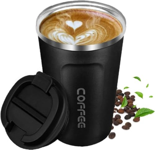 Artlive Coffee Cup, Reusable, Insulated & Double Wall Travel Mug - Travel Cup Thermal Stainless Steel Eco-Friendly with Lid - Hot & Cold Coffee Mug (Black, 510 ml)