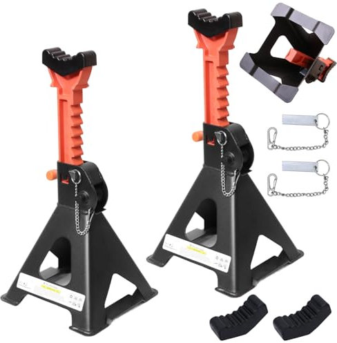 Melko 6000 kg, con paletta di sicurezza e 2 cuscinetti in gomma, portata 6 T, in ghisa, cavalletti di sostegno per auto, 9 livelli, regolabile in altezza 28 – 42,5 cm, 2 pezzi x 6 tonnellate