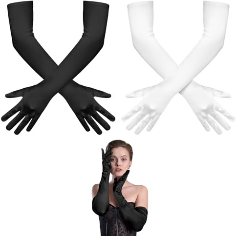 Aomig Handschuhe Damen 1/2 Pcs Lange Braut Handschuhe Satin Abendhandschuhe | Elastic Fingerhandschuhe Ellenbogenhandschuhe 1920s Tanzhandschuhe für Classic Oper, Maskerade, Cosplay-Kostüme, Halloween