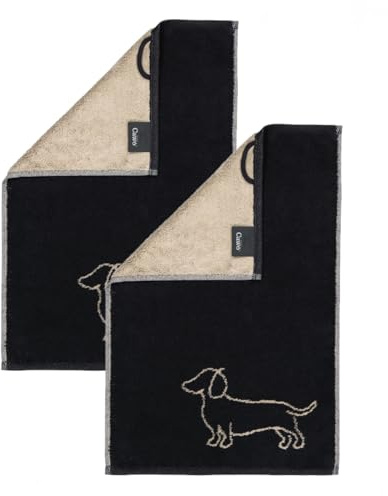 2 Stück Cawö We Love Dogs Gästetücher 6248-93 Dackel Schwarz 30x50