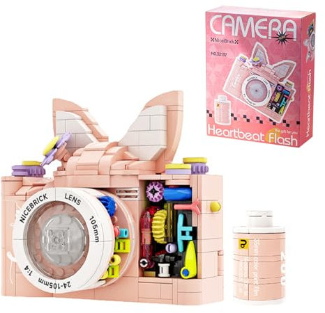 Technik Kamera Bausteine Bausatz, 558 Teile Retro Kamera Bausteine Modellbausatz, Klassische Kamera Klemmbausteine Spielzeug, Geschenk für Teenager Kinder und Erwachsene (Rosa)