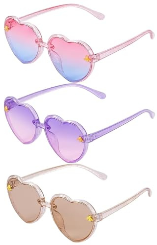 OAEUQ Tre delar hjärtformade solglasögon för barn söt bi UV-skyddade polariserade solglasögon för barn för småbarn flickor 3-10 år födelsedag strand pool fest gynnar glasögon, D, 2.16 x 1.97 x 4.9