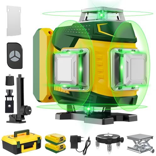 【Modalità a Impulsi】Livella Laser Autolivellante 360, Verde Livello Laser 16 Linee, Telecomadon, Ricaricabile Typ-C, 2×5400mAh Batterie