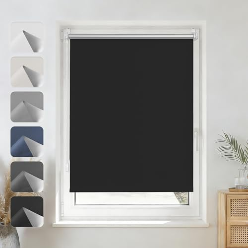 Grandekor Store Enrouleur Occultant sans Perçage Installation Facile 100% Opaque Protection Thermique Solaire pour Fenêtre Porte, 55l x 120 cm(Largeur du Tissu 55cm), Noir