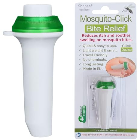 Mosquito-Click Bite Relief Device – Fast Acting, Helps Reduce Itch, Soothes Swelling and Inflammation. Chemical Free, Light Weight and Pocket Size. Made in EU.