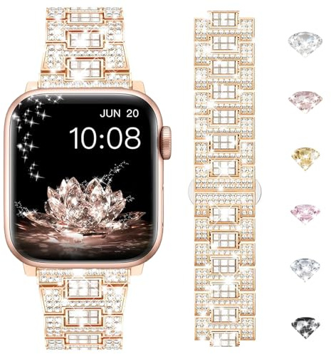 Femme Bracelet Diamant Brillant Bracelet compatible avec Apple Watch 38/40/41/42/44/45/46/49mm, Original Design Scintillant de Luxe Avec Diamants pour iWatch Série 11 10 9 8 7 6 5 4 3 2 1 Ultra SE