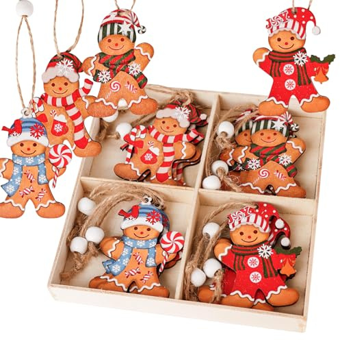 BigKego 12 Stück Weihnachtsdeko Lebkuchenmann Weihnachtsbaum Anhänger Holz Christbaumschmuck Lebkuchen Christbaumanhänger für Geschenkanhänger Weihnachten Party Dekoration