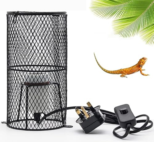Joyfulife Reptile Heat Lamp Guard with 150W Ceramic Heat Emitter Basking Anti Scald Heating Lamp Holder Mesh Cage Reptile Protection Lampshades for Lizard Snake Chick, Bulb Not Included