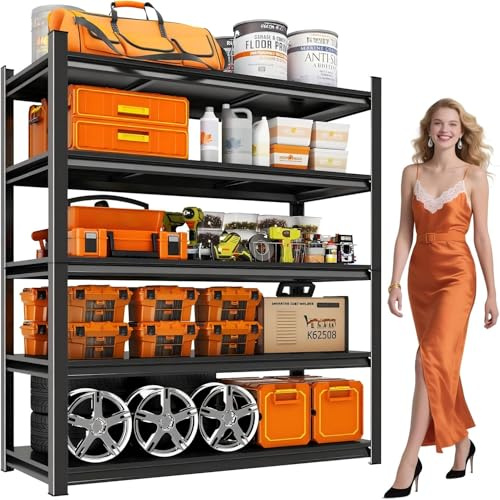 72 H x 40 W Garage Shelving Unit | Heavy Duty 5-Tier Steel | 3000LB Capacity | Garage & Basement Storage | Industrial Metal Shelving for Warehouses & Workshops | Adjustable, Rust-Resistant, Black