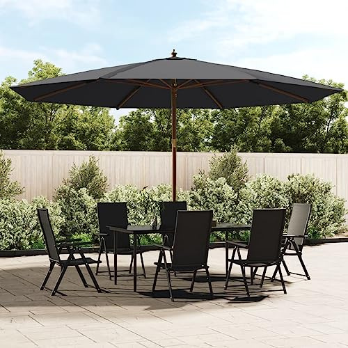 Ombrellone da Giardino con Palo in Legno, Nero 400x273 cm, Tessuto UV 100% Poliestere, Ventilazione Superiore, Sistema Doppia Carrucola, per Piscina e Spiaggia