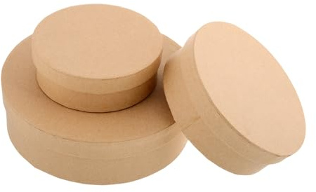 PLAFOPE Diseño DIY Resistente 3 Cajas Redondas para Manualidades de Papel Kraft y Regalos Ideales para Repostería y Uso Doméstico