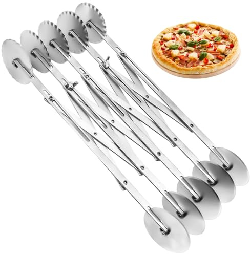 LWLWA Teigschneider 5 Räder, Ungewöhnliches Teigrädchen, Doppelkopf | Edelstahl Pizza Schneider Rad, Ausziehbares Blätterteig Schneider, für Teig, Pizza und Fondant