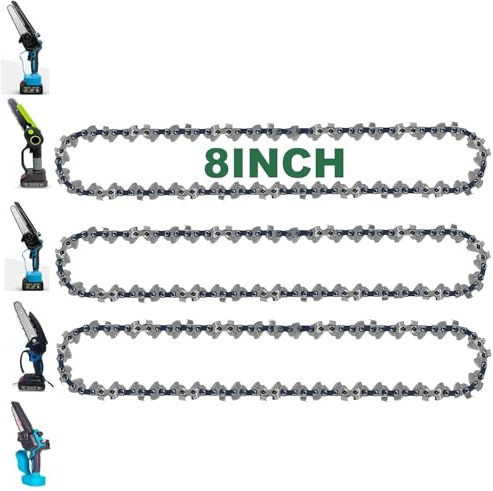 8 Inch Chainsaw Chain Replacement- 3 Chains for 8 Inch Mini Chainsaw with 45 Drive Links, 1/4 LP Pitch, 043'' Gauge, Compatible with Cordless Electric Battery Powered Mini Chainsaws