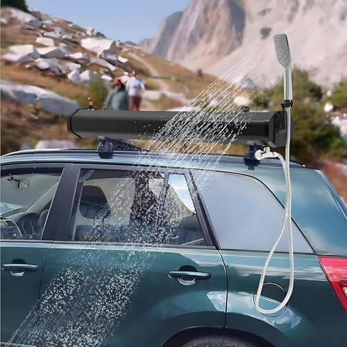 Bärbar Camping-Solardusch, Bärbar Road-Campingdusch, Bärbar Soluppvärmd Road Shower, 1,5m 4,9fot Vattenrör, Med Balanseringsskruvar Och Metallfötter, Stabil Fäste 5.28加仑/20升