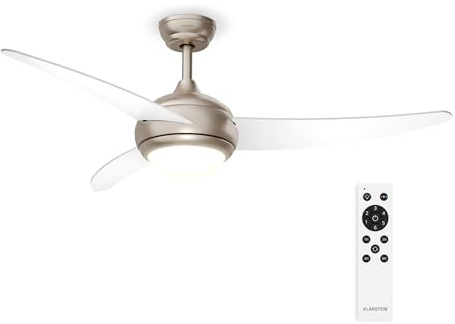 KLARSTEIN El Paso Ventilatore da Soffitto con Luce e Telecomando – 6 Velocità, 3 Pale, Silenzioso, LED Dimmerabile, Estate/Inverno, Interni & Esterni, 132cm, White