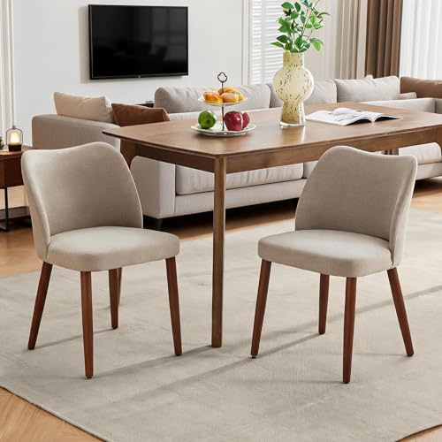 GarveeMore Dining Chairs Set of 2 Upholstered Fabric Kitchen Dining Chairs | 7cm Thick Padded Seat Cushion | Ergonomic Curved Backrest | 100% Polyester Fabric Upholstery