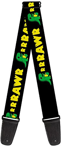 Buckle-Down Gitarrengurt RRRAWR Dinosaurier Schwarz/Grün/Gelb GS-W31825 | Rrrawr Dinosaurier-Akustik-Bass, Schwarz / Grün / Gelb
