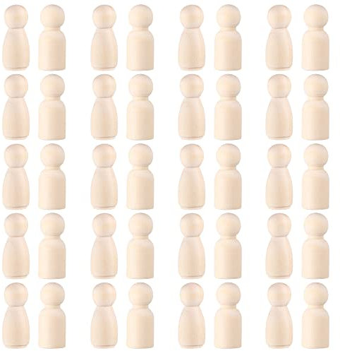 NUOBESTY 40 Stücke DIY Holzfiguren zum Bemalen und Basteln Tortenfigur Holz Figurenkegel Figuren Holzkegel Puppenfamilie für Weihnachten Hochzeit Geburtstag Dekoration