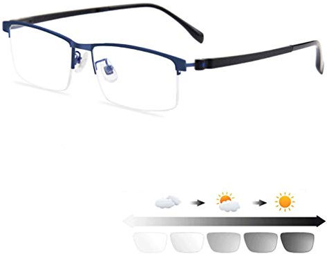 Photochrome Sun Readers für Herren Progressive Multifokale Lesebrille 3 Vergrößerungsstärken, Sonnenbrille für Innen und Außen, Rahmen aus halbumrandeter Legierung mit Hartschalenetui