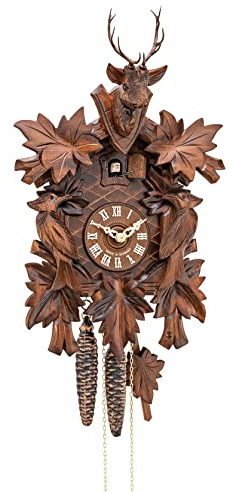 ISDD Kuckucksuhr 7-Laub, 2-Vögel, Hirschkopf KA 1613 HK