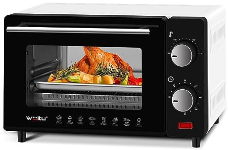 WOLTU Mini Four 10 L, 650W, 100-230℃, Minuterie 0-60 min, avec Plaque de Cuisson, Grille, Poignée, Blanc+Noir