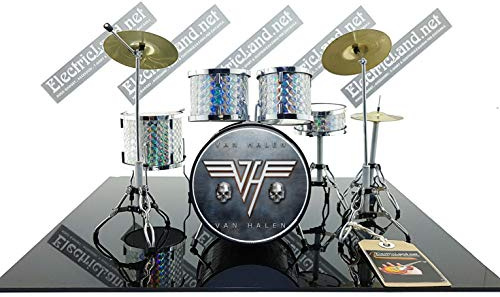 Mini Drum Kit Van Halen EHV Silver Set Tribute Miniaturrock 25cm Modellskala 1:4 Sammlerbox Set Schlagzeug Sammlermodell