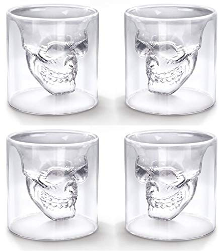 Eidoct Crystal Skull Shot Glasses Double Wall Glass Cup,Funny Crystal Drinking Cup,Whiskey Glasses,Cool Beer Cup for Wine Cocktail Vodka,Set of 4 (75ml*4)