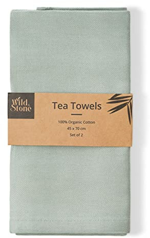 Wild & Stone Organic Cotton Tea Towels, Herringbone Weave, Set of 2