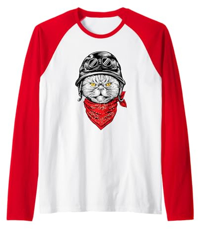Biker Cat - Motorcycle Chopper Biker Motorbike Raglan Baseball Tee