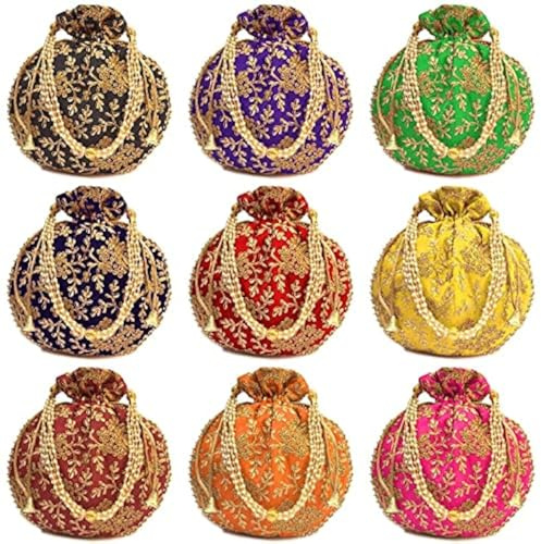 Flyingasedgle Handicrafts and jewellery Designer Women Potli Bags or Wristlets or rajasthani batwa for Wedding & Parties, Best for gifting (Pack of 5 Potali)