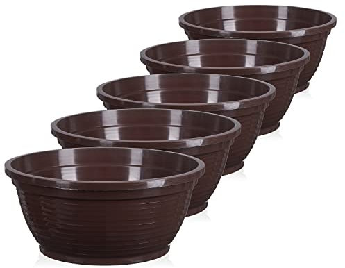 Tymar Grabschale, 5 Pack, Blumenschale,Pflanzschale, runde Schale, Kunststoff, Pflanztopf für Garten, Balkon, Terrasse (Braun, ø 26 cm)