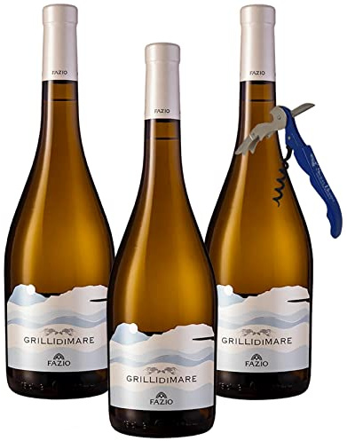 Sicilia Bedda - FAZIO VINI - Vino Bianco Prodotto a Erice - IDEA REGALO (GRILLI DI MARE 100% Grillo Frizzante, 3 Bottiglie con Apribottiglia)