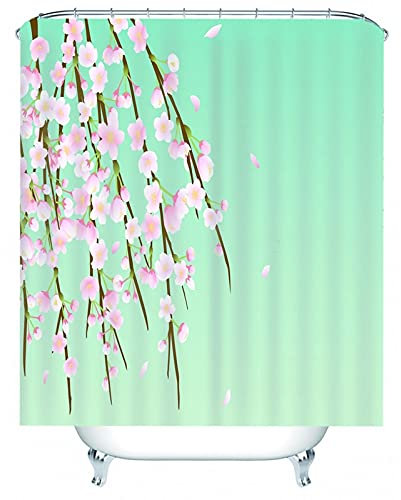 Banemi Neasow Duschvorhang, Duschvorhang für Gardinengleitung Rosa Cyan Blumenzweig Polyestergewebe 180X200cm für Eck Dusche mit 12 Duschvorhangringen
