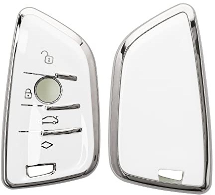 kwmobile Autoschlüssel Hülle kompatibel mit BMW 3-Tasten Smart Key Autoschlüssel - Schlüsselhülle Silikon Cover - Weiß Silber