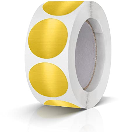 500 Stück Runde Aufkleber Stickers 25mm Farbkodierung Etiketten Rolle kleine Klebepunkte Gold | Farbkodierung Etiketten Rolle, Markierungspunkte, Selbstklebende Punktaufkleber, für Büro, Schule und zu Hause