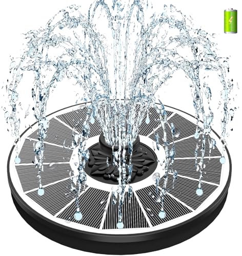 SZMP 3.5W Solar Fountain with 2000mAh Battery- Work On Cloudy Days -2025 Upgrade Glass Panel Solar Bird Bath Fountain, Hummingbird Water Feature Pump with 7 Nozzles, 4 Fixed Pipes for Garden, Pond