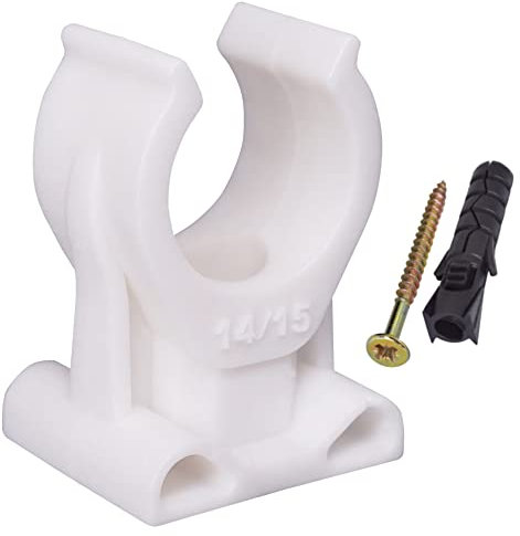 SKIR'CO Clip per Tubi - 10 Pezzi Morsetti in Plastica da 14-15 mm, Tipo U, Ganci Bianchi