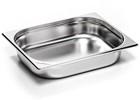 Forgast Contenitore Gastronorm GN 1/2 Eco in Acciaio Inox, Dimensioni 32,5x26,5x15 cm, Vaschetta Gastronorm, Vassoio, Resistente alla Temperatura, Lavabile in Lavastoviglie