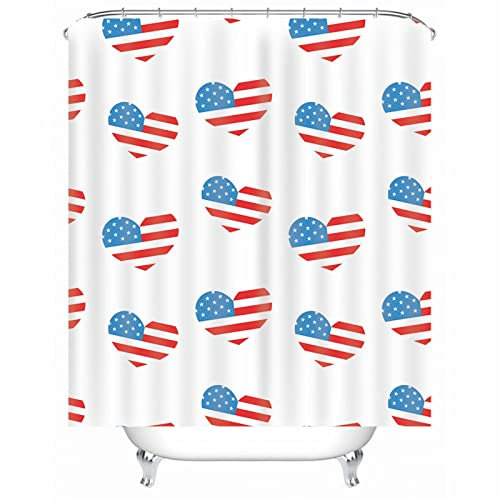 Hoisy Haken Duschvorhang, Duschvorhang Eckig Herz-Flagge Weiß Größe 150X180CM Schnell Trocknend Polyestergewebe Badezimmerzubehör
