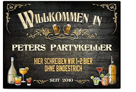 Love Faith personalisiertes Türschild - Dein Partykeller - Metall 30x20 cm | Gestalte dein individuelles Türschild - Robustes Metall 30x20cm, mit Bohrung - Cooles Männergeschenk für den Partyraum